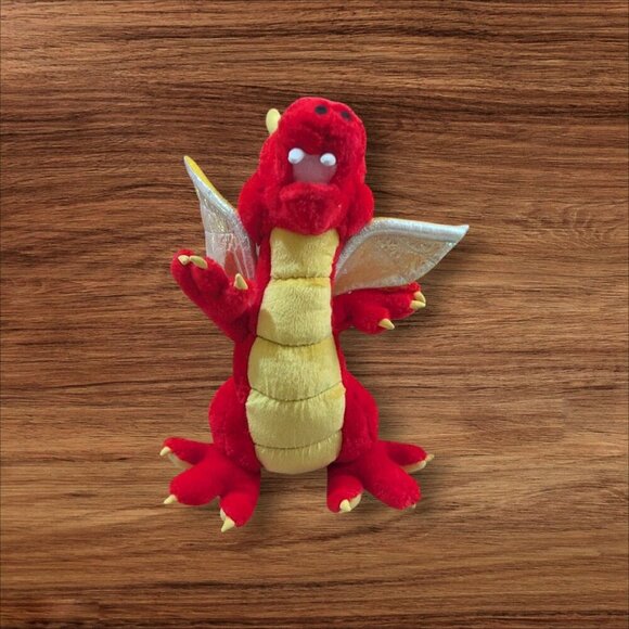 Vintage  Toy  Works Red Yellow Plush Dragon Toy Gold Wings 12  Stuffed Animal - Picture 2 of 10
